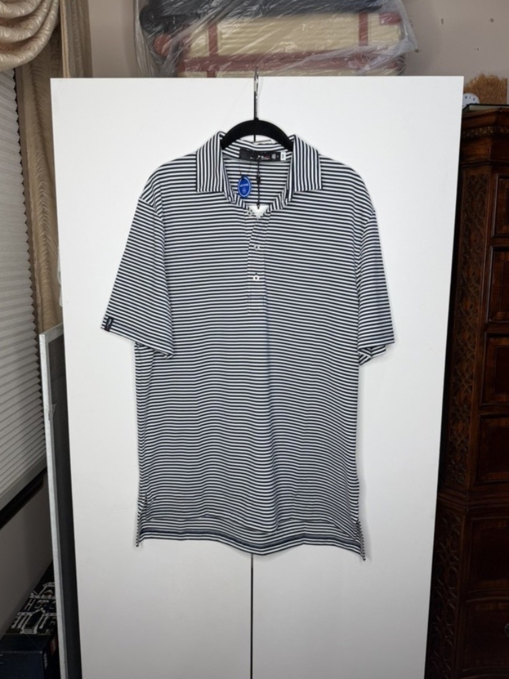 RLX Ralph Lauren Men's Navy White Striped Short Sleeve Polo Golf Shirt NEW